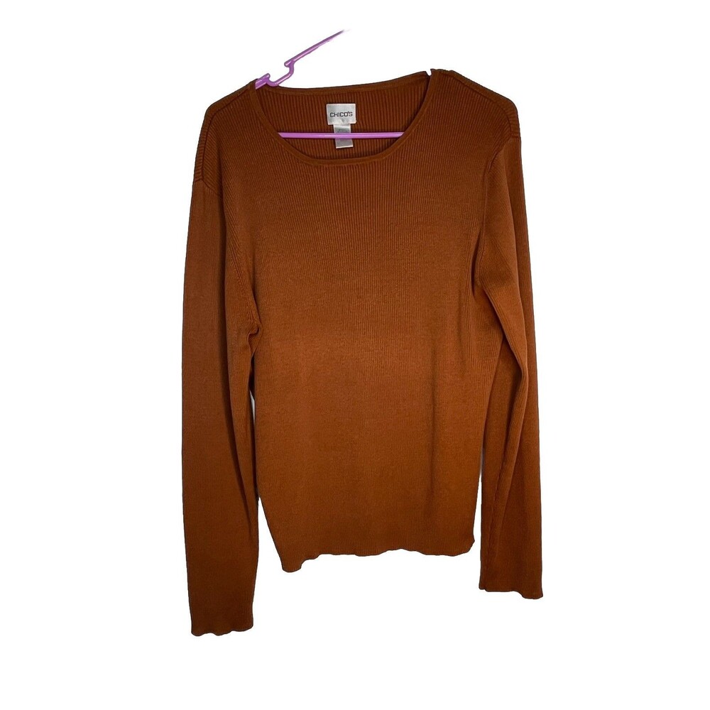 Chicos Silk Blend Cavern Clay Ribbed Top Size 3 Long sleeve blouse (13)